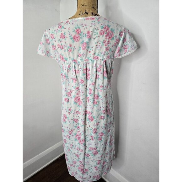 Vintage Dainty Pink Floral Bloomcore Botanical Night Gown House Dress - Picture 8 of 11